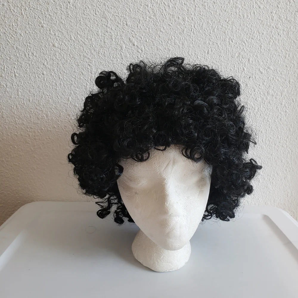 NWT Black Curly Wig Disco Afro Costume One Size Halloween